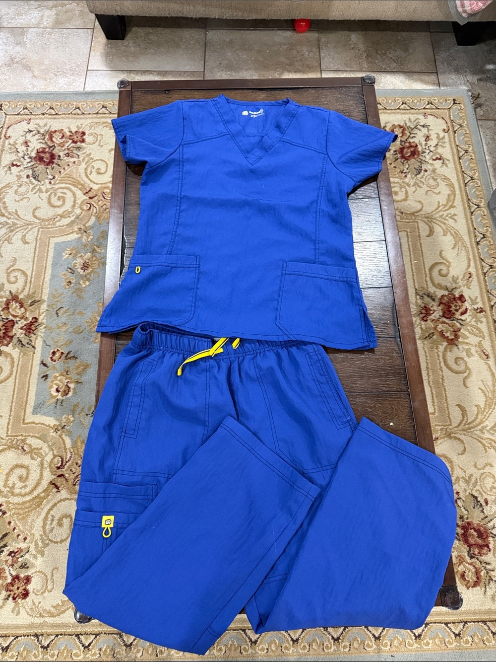 WonderWink Royal Blue Scrub Top & Pants Set with Yellow Accents